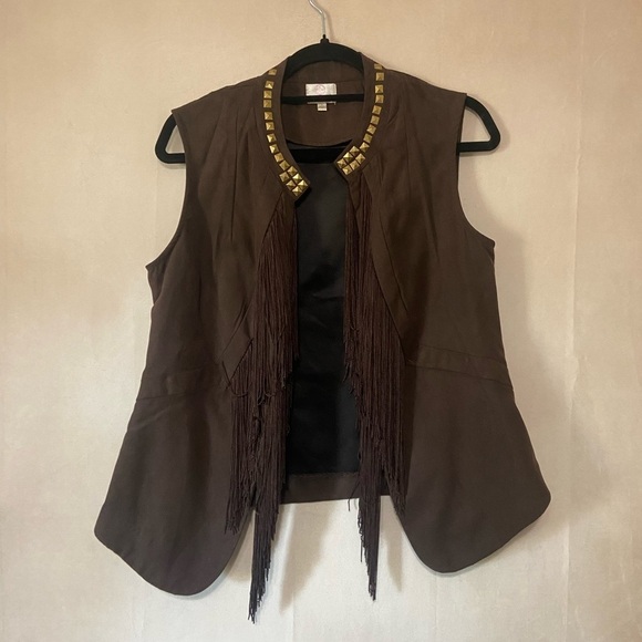 Hot in Hollywood women's M western fringe front vest w/ gold detail studs EUC - Picture 1 of 5